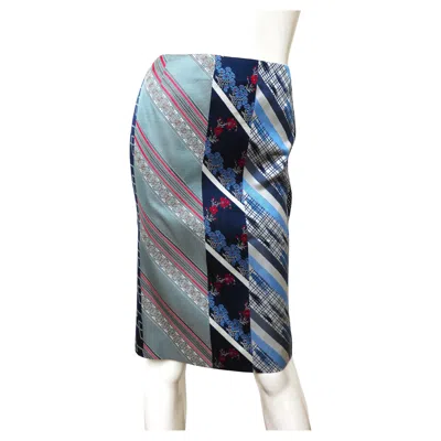 Pre-owned Alexander Mcqueen Multi Print Blue Silk Pencil Skirt Ss 2005