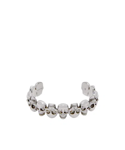 Alexander Mcqueen Multi-skull Cuff In Antique Silver In Gray