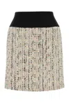 Alexander Mcqueen Textured Tweed Skirt With Contrasting Waistband In Multicolor