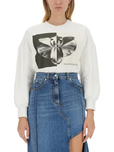 Alexander Mcqueen Multicolor Graphic Crew Neck Sweatshirt In White