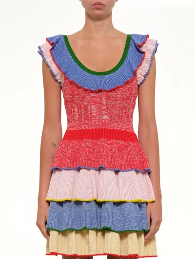 Alexander Mcqueen Multicolor Knit Mini Dress In Red