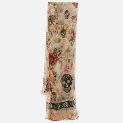 Pre-owned Alexander Mcqueen Multicolor Medieval Flower Skull Print Silk Georgette Scarf