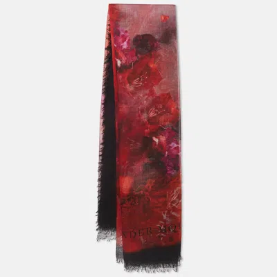 Pre-owned Alexander Mcqueen Multicolor Patterned Modal And Cashmere Fringed Scarf