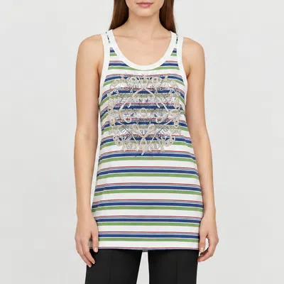 Pre-owned Alexander Mcqueen Multicolor Stripe Jersey Embroidered Tank Top M