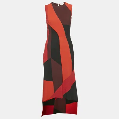 Pre-owned Alexander Mcqueen Multicolour Colorblock Pattern Stretch Knit Asymmetric Dress S