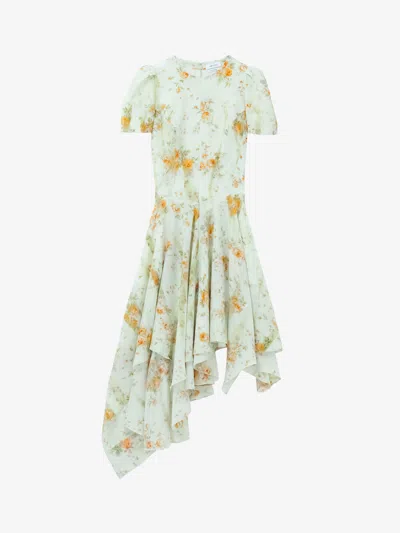 Alexander Mcqueen Floral Asymmetric Midi Dress In Multi