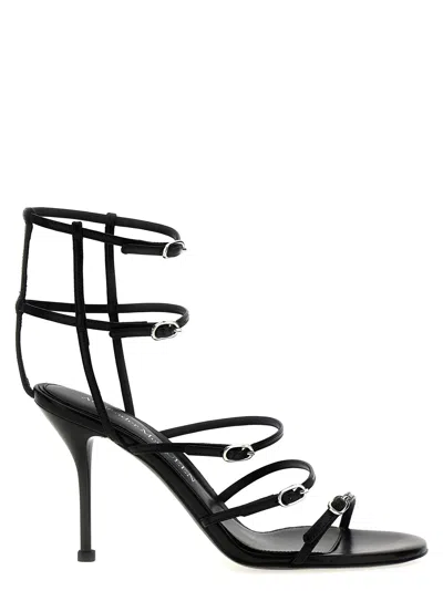Alexander Mcqueen Multi-strap Leather Sandal Heel In Black