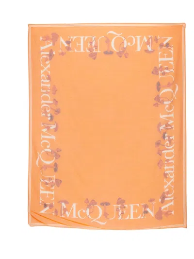 Alexander Mcqueen Mushroom Print Scarf In Orange