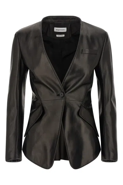 Alexander Mcqueen Nappa Blazer In Black
