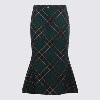 ALEXANDER MCQUEEN NAVY AND GREEN WOOL SKIRT