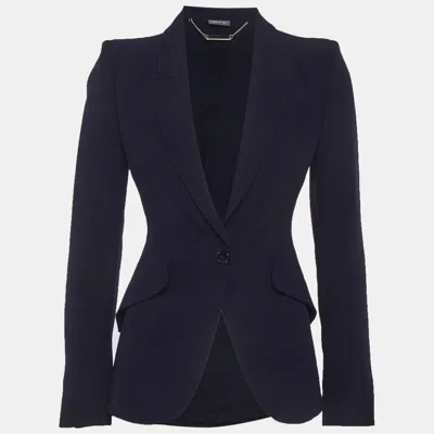Pre-owned Alexander Mcqueen Navy Blue Crepe Slim Fit Blazer S