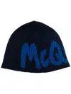 Alexander Mcqueen Logo Embroidered Knit Beanie In Navy Blue