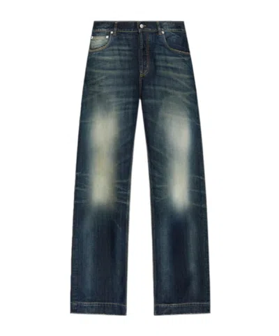 Alexander Mcqueen Navy Blue Jeans With A Vintage Effect