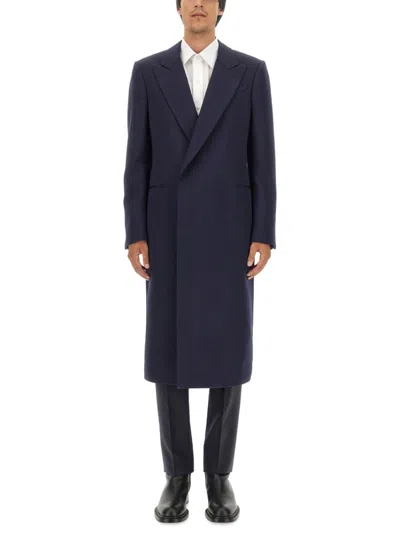ALEXANDER MCQUEEN MEN NAVY BLUE LONG COAT