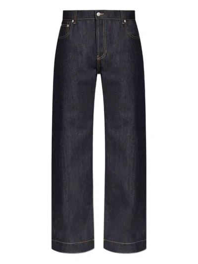Alexander Mcqueen Navy Blue Wide Leg Jeans