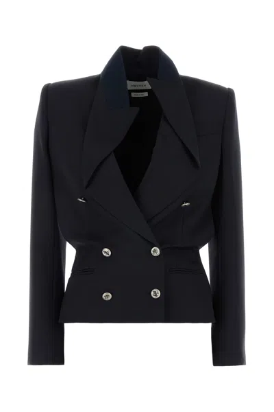 Alexander Mcqueen Navy Blue Wool Blazer In Black