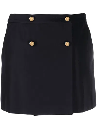 Alexander Mcqueen Navy Blue Wool-cotton Blend Mini Wrap Skirt