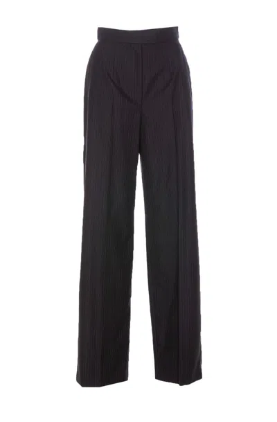Alexander Mcqueen Navy Blue Wool Pants In Black