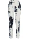 ALEXANDER MCQUEEN NAVY FLORAL PRINT HIGH-WAISTED TROUSERS FOR WOMEN