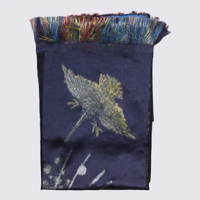 Alexander Mcqueen Navy Silk Blend Bosch Scarf In Navy/red