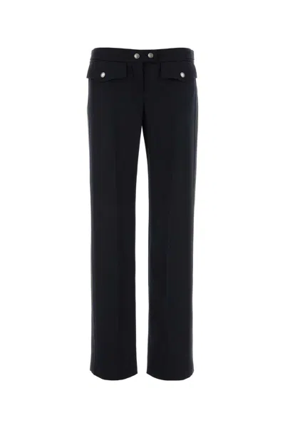 Alexander Mcqueen Navy Wool Tailored Pants For Women In Black