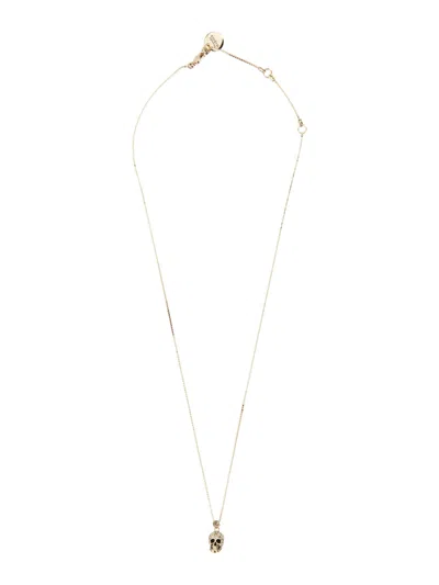 Alexander Mcqueen Gold Skull Necklace With Pavè In Silver