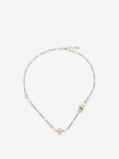 Alexander Mcqueen Necklace With Skulls And Pearls In Silver