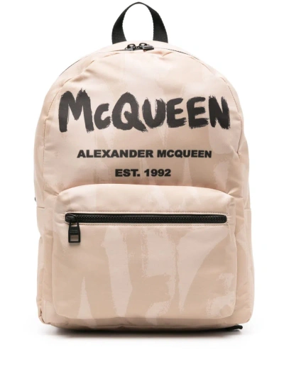Alexander Mcqueen Graffiti Metropolitan Logo-print Backpack In Neutrals