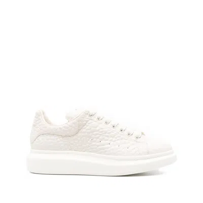 Alexander Mcqueen Oversized Low-top Sneakers In Croc-embossed Leather In White