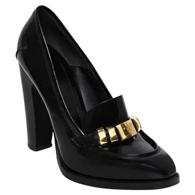 Pre-owned Alexander Mcqueen New  Black Brushed Leather Pumps Gold Logo 36 And 40