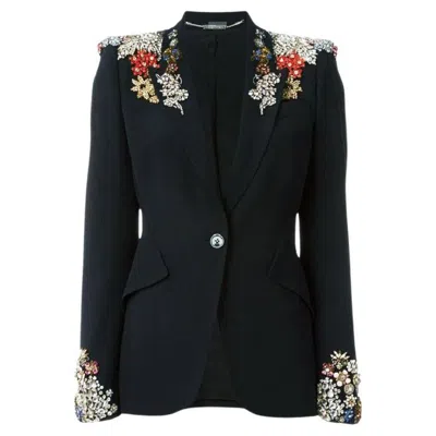 Pre-owned Alexander Mcqueen New  Crystal Embellished Jacket As Seen On Sharon Osbourne 42 In Black