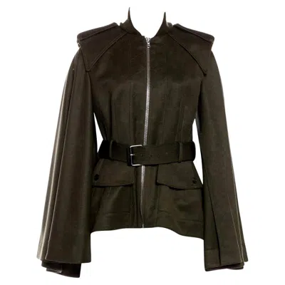 Pre-owned Alexander Mcqueen New  Olive Green Wool Cape Jacket Coat Size It 44