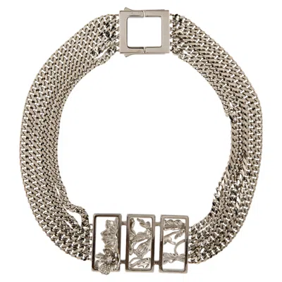 Pre-owned Alexander Mcqueen New  Palladium Plated Silver Choker Necklace In Multi
