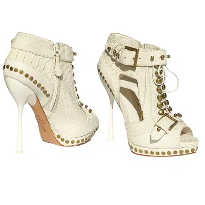 Pre-owned Alexander Mcqueen New  S/s 2011 Oyster White Snake Studded Ankle Boots 38 - Us 8