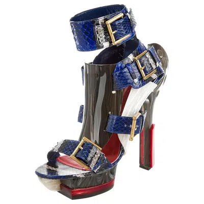 Pre-owned Alexander Mcqueen Nib Kate Moss, Nicki Minaj Maya Python Platform Heels Sandals In Black