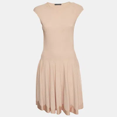 Pre-owned Alexander Mcqueen Nude Pink Jacquard Stretch Knit Sleeveless Mini Dress S