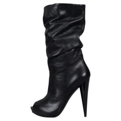 Pre-owned Alexander Mcqueen Nwob  Black Leather Open-toe Boots Sz.37