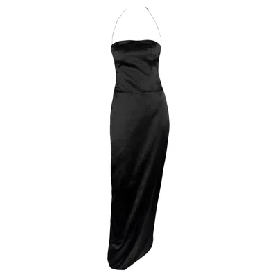 Pre-owned Alexander Mcqueen Nwt F/w 2005  Corseted Black Satin Halter Tie Runway Gown 42it