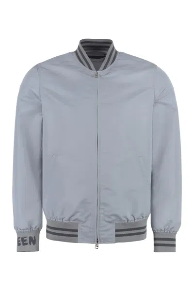 Alexander Mcqueen Nylon Bomber Jacket In Grey