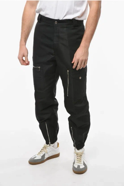 Alexander Mcqueen Nylon Cargo Pants With Cuffed Hems In Black