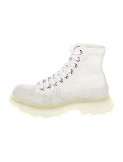 Pre-owned Alexander Mcqueen Nylon Lace Pattern Combat Boots In White
