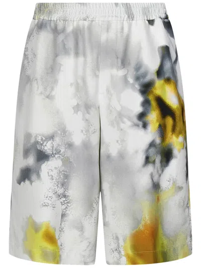 Alexander Mcqueen Faded Abstract-print Bermuda Shorts In White/yellow