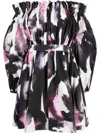 Alexander Mcqueen Off-shoulder Print Mini Dress In White