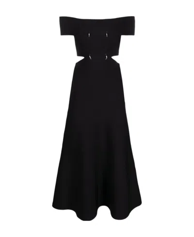 Alexander Mcqueen Off-shoulder Flared Midi Dress In Black