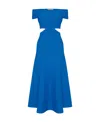 Alexander Mcqueen Off-shoulder Flared Midi Dress In Blue