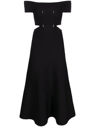 Alexander Mcqueen Off-shoulder Flared Midi Dress In Black