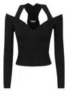 Alexander Mcqueen Black Cropped Top With Cut-out Details Black In Jersey Stretch Woman In Black