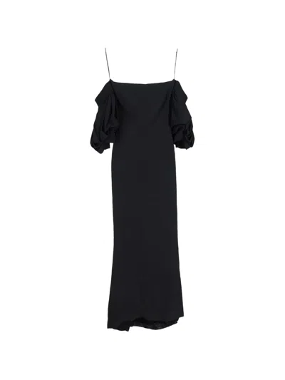 Pre-owned Alexander Mcqueen Off-shoulder Maxi Dress In Black