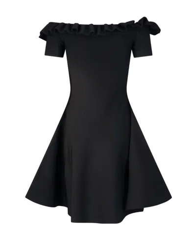 Alexander Mcqueen Off-shoulder Short-sleeve Dress In Black