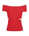 Alexander Mcqueen Off-shoulder Short-sleeve Top In Red
